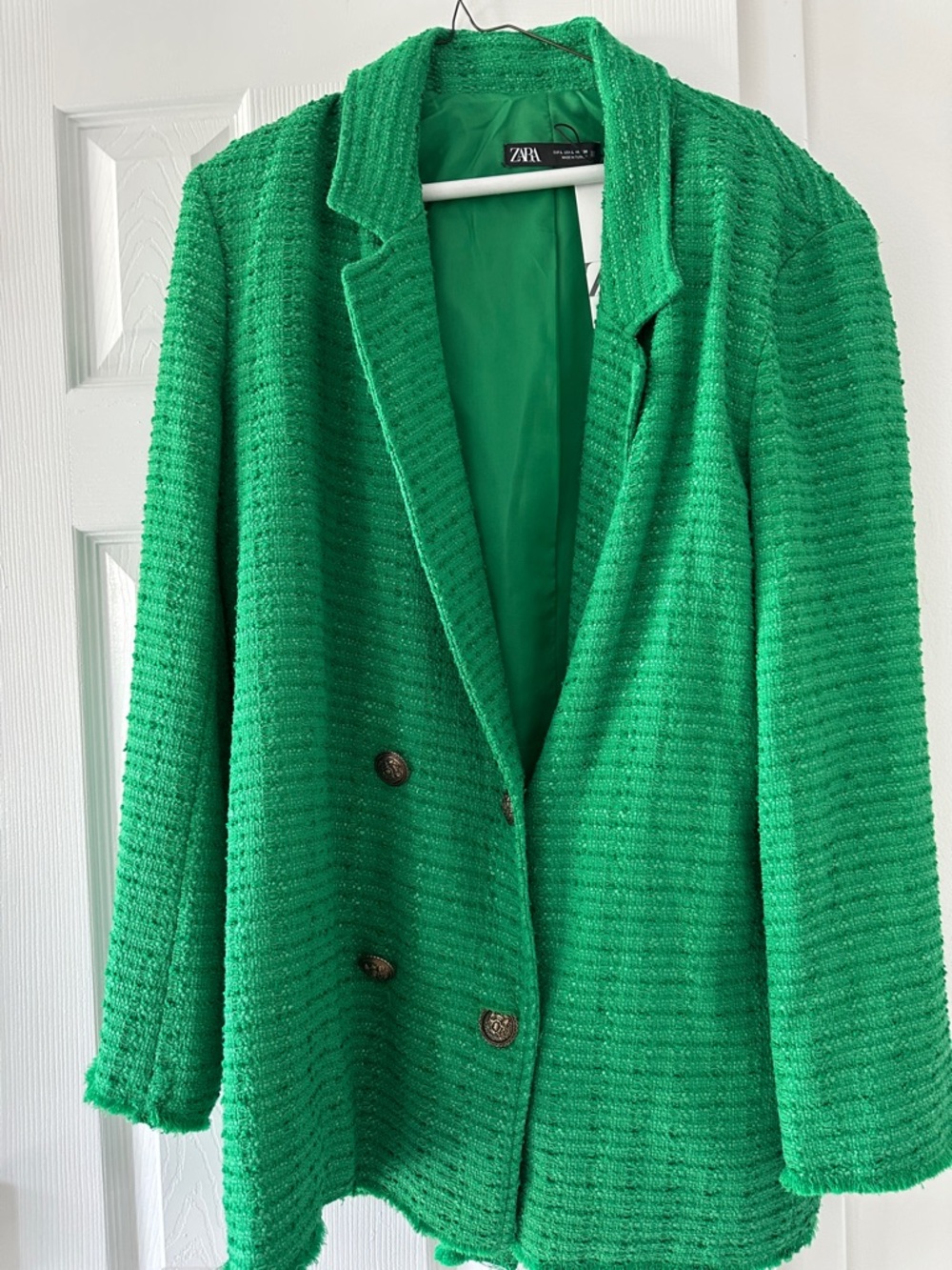 Zara Bright Green Textured Double-Breasted Blazer